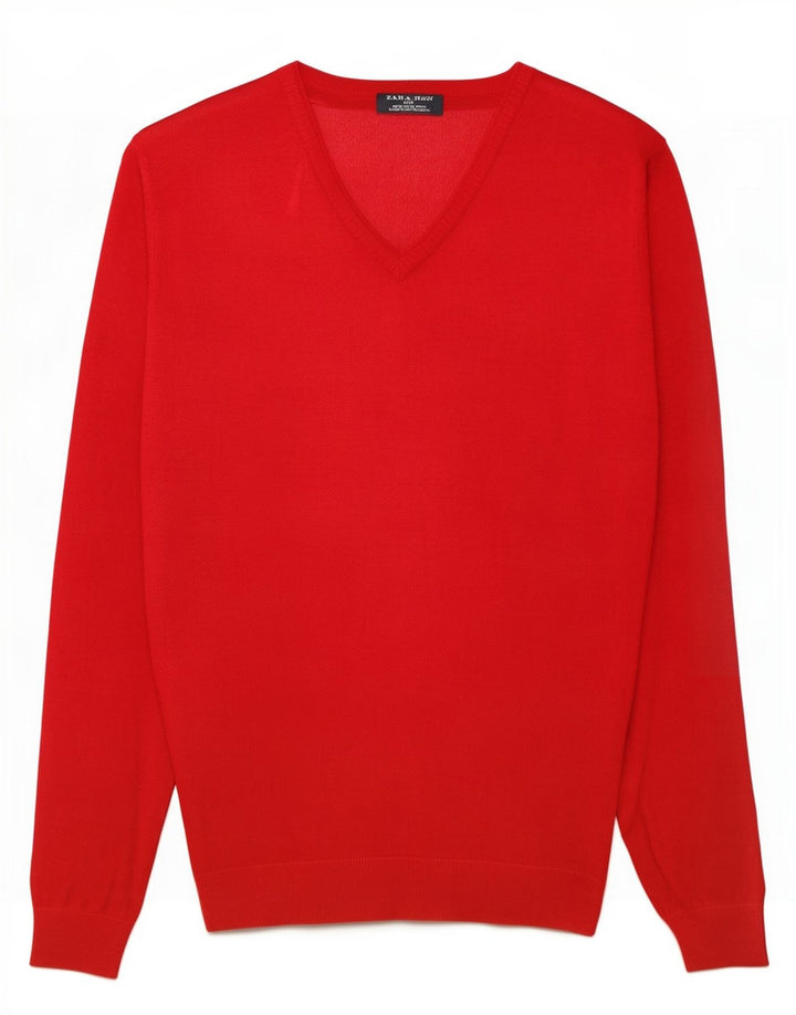 Suéter masculino Zara com decote em V XL viscose vermelha