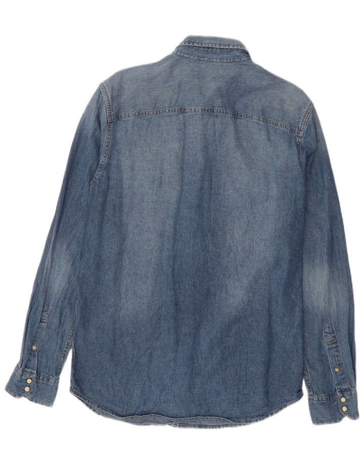 Camisa jeans masculina Jack & Jones algodão azul médio