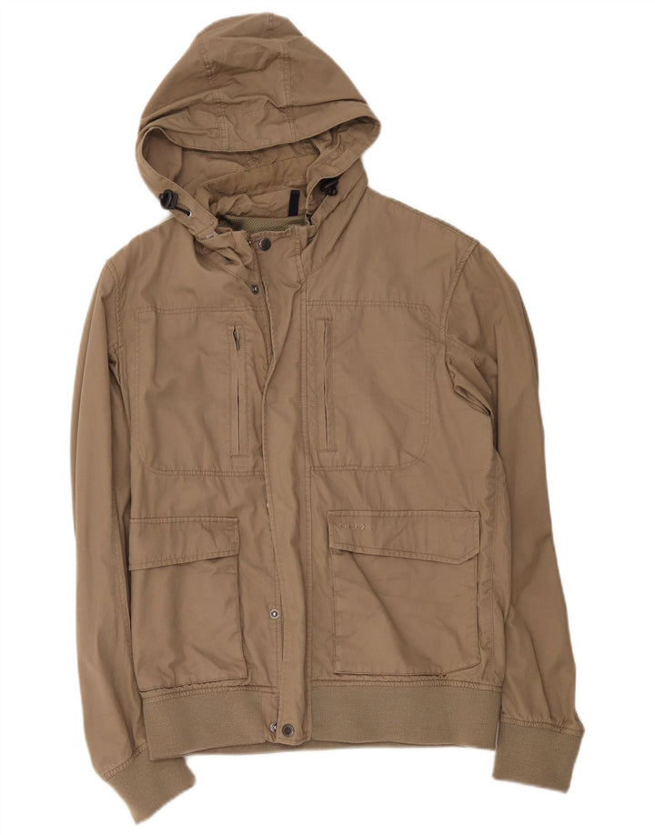 Jaqueta utilitária masculina Geox com capuz UK 36 algodão bege pequeno