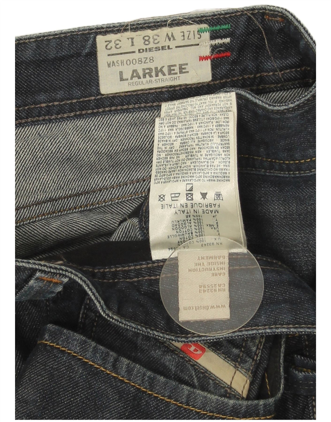 Diesel Mens Larkee Regular Straight Jeans W38 L32 Azul Algodão
