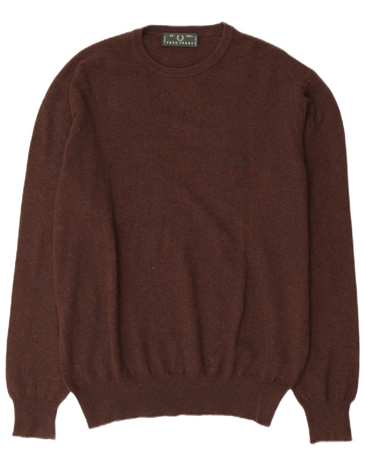 Suéter masculino Fred Perry com gola redonda de lã marrom médio