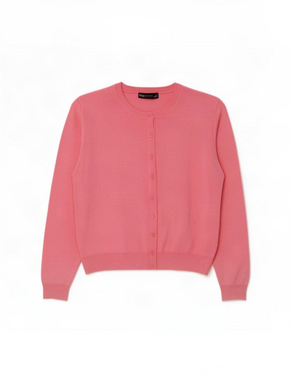 Suéter cardigã feminino Marks & Spencer Reino Unido 24 4XL viscose rosa