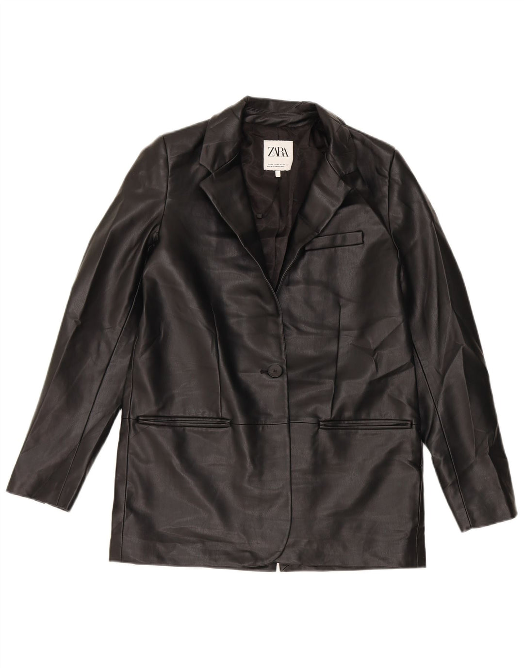 Jaqueta blazer feminina Zara com 1 botão de couro sintético UK 6 XS poliuretano preto