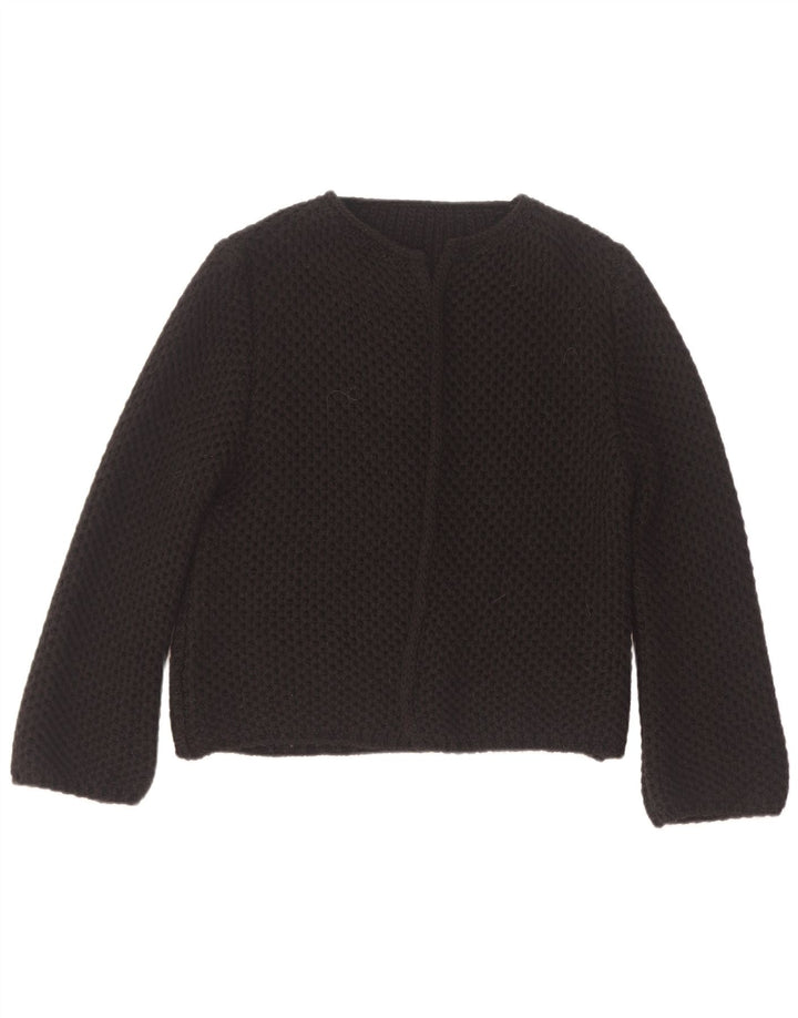Suéter de cardigã aberto feminino vintage Reino Unido 14 acrílico preto médio