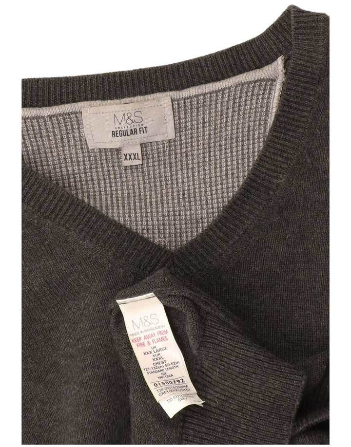 Suéter masculino Marks & Spencer de ajuste regular com decote em V 3XL algodão cinza