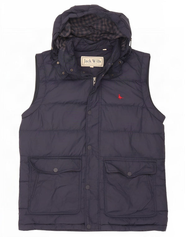 Colete masculino acolchoado com capuz Jack Wills UK 38 nylon azul marinho médio