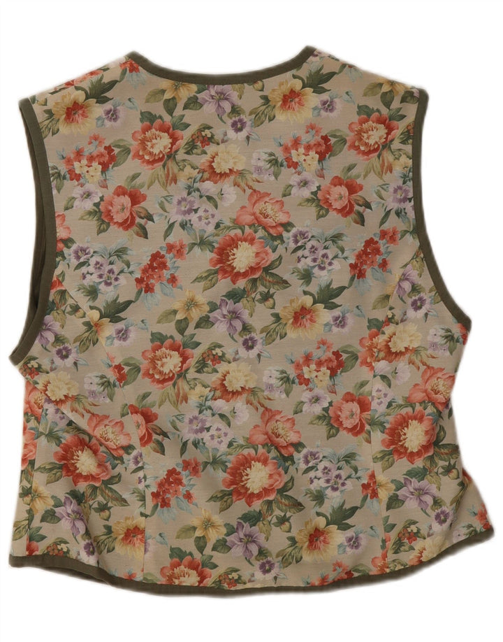 Colete feminino vintage EU 40 poliéster floral bege médio