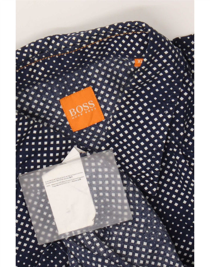 Camisa masculina Hugo Boss XL azul marinho algodão geométrico