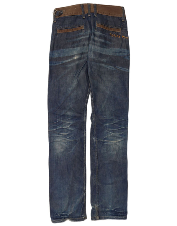 Replay Mens Distressed Slim Jeans W28 L34 Blue Cotton