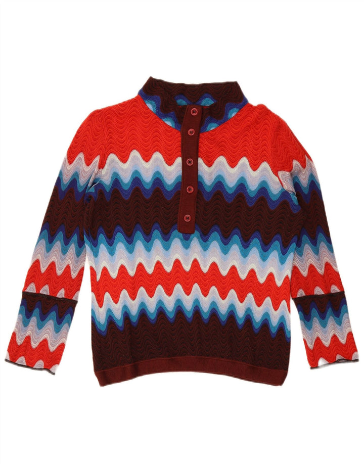 Suéter feminino vintage com gola redonda e botão UK 12 médio multicolorido
