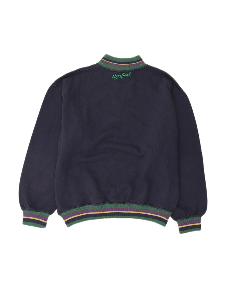 Suéter masculino VINTAGE com zíper e gola grande de algodão azul marinho
