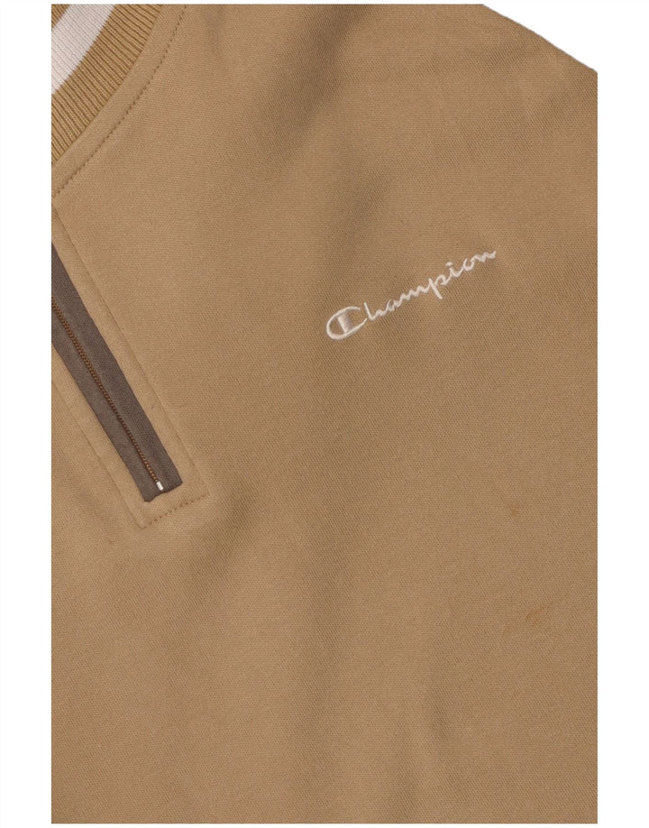 Suéter feminino Champion com gola e zíper UK 14 bloco colorido bege médio