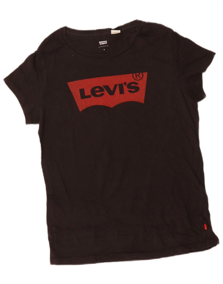 Camiseta feminina gráfica Levi's Top UK 12 algodão preto médio
