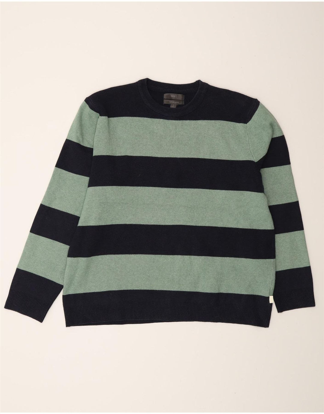 Suéter masculino Marks & Spencer com gola redonda XL listrado azul marinho