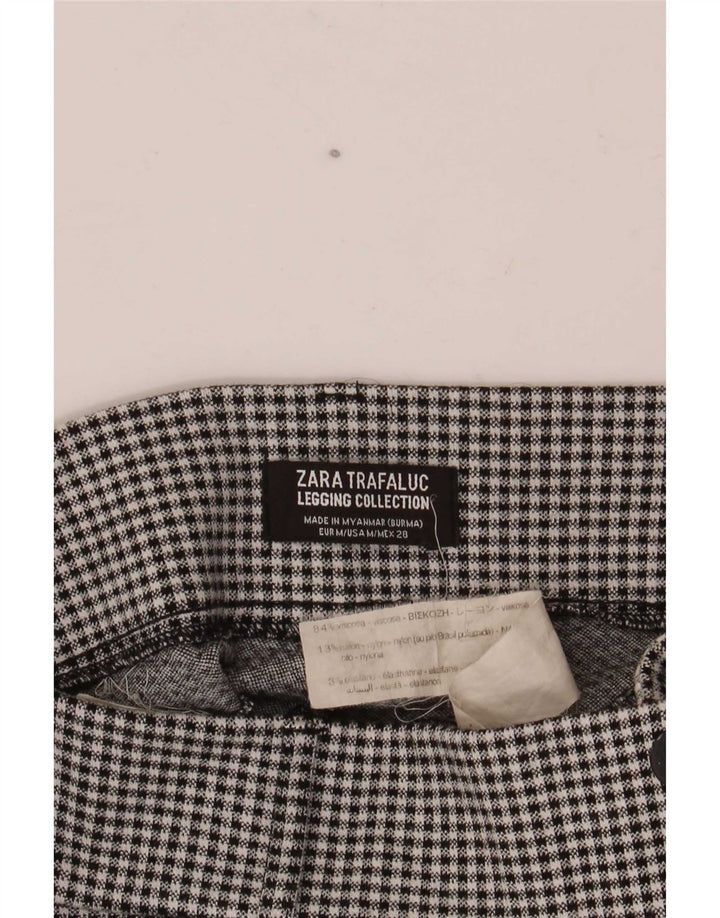 Zara Calça feminina Trafaluc cortada média W28 L26 preta Houndstooth
