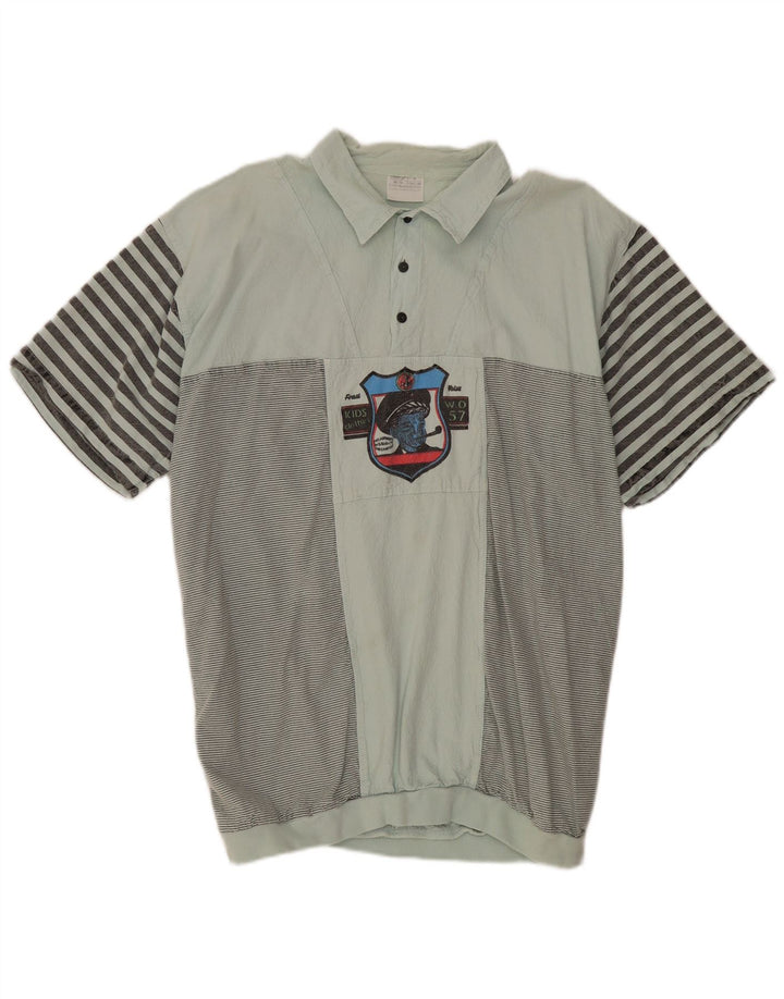 Camisa pulôver masculina VINTAGE de manga curta IT 52/54 listrada verde grande