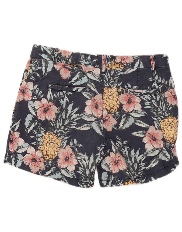 Shorts chino feminino Fat Face UK 10 pequeno W32 algodão floral azul marinho