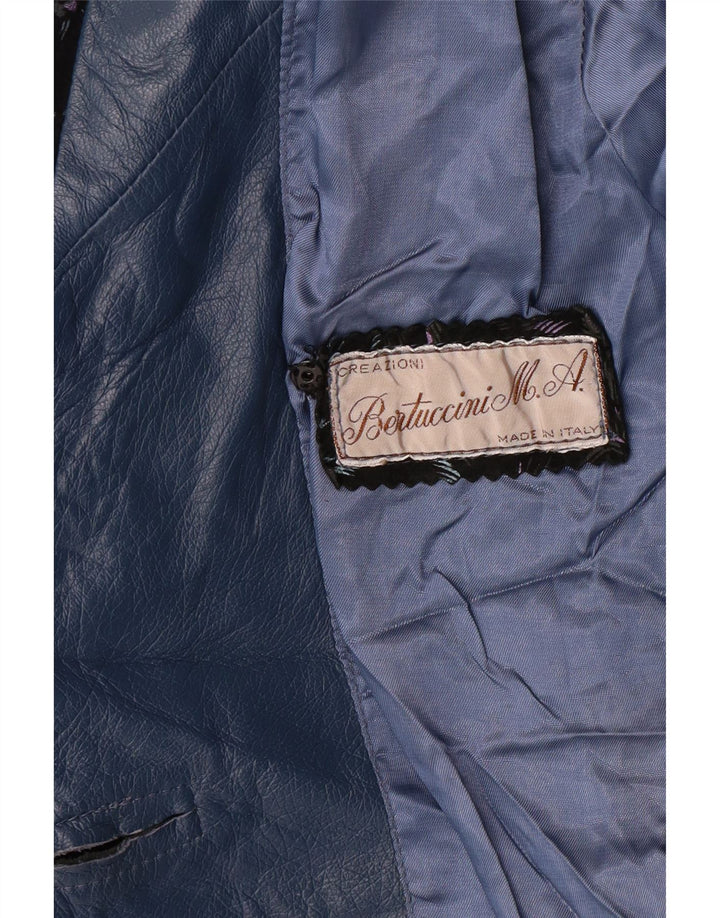 Jaqueta de couro feminina vintage Reino Unido 14 grande azul floral retrô