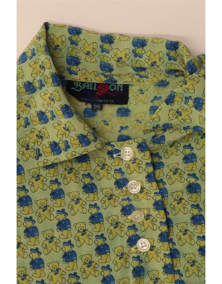 Blusa feminina estampada grande balão balão UE 36 pequena seda verde