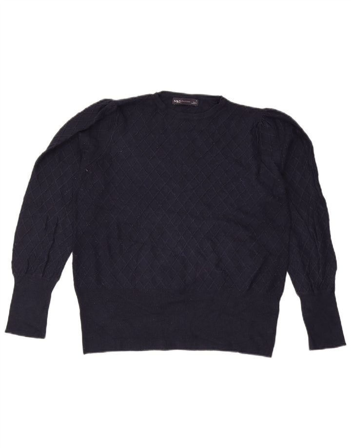 Suéter feminino Marks & Spencer com gola redonda Reino Unido 14 médio azul marinho
