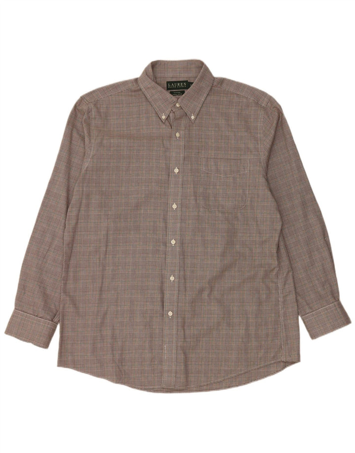 Camisa masculina Ralph Lauren tamanho 17 43 XL marrom houndstooth