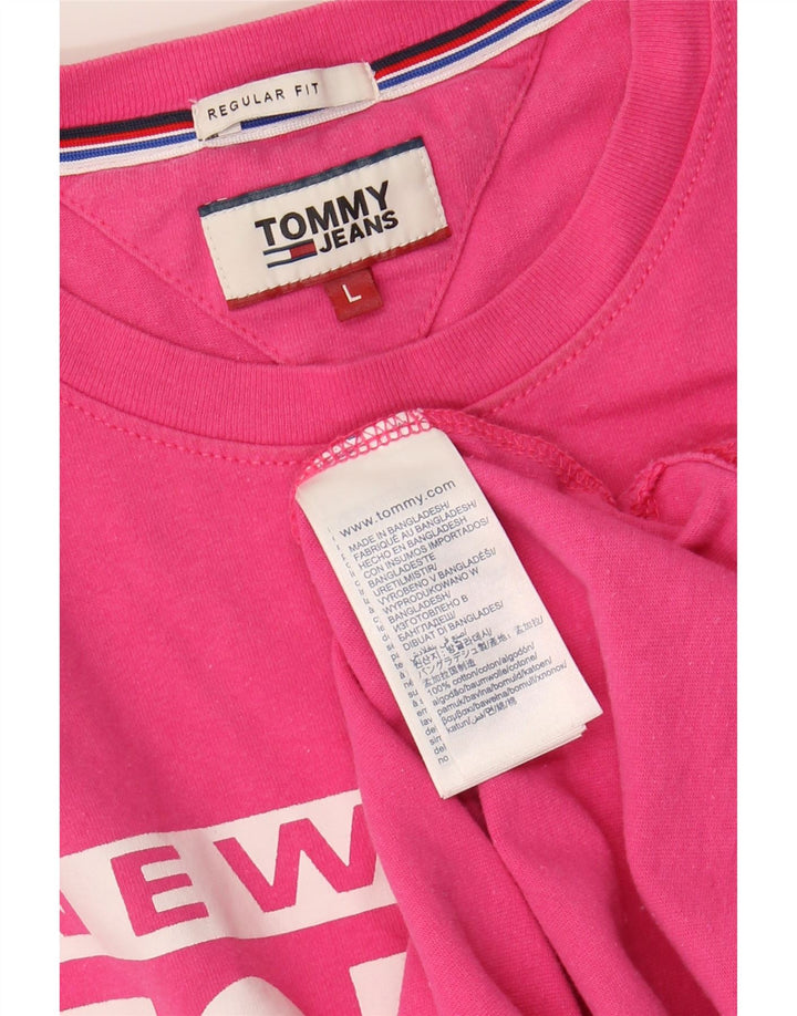 TOMMY HILFIGER Mens Regular Fit Graphic T-Shirt Top Large Pink Cotton Vintage Tommy Hilfiger and Second-Hand Tommy Hilfiger from Messina Hembry 