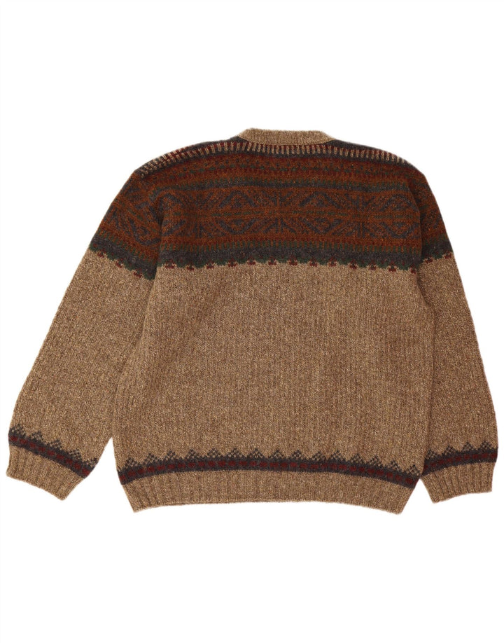 Suéter masculino St John's Bay com decote em V, médio bege, lã Fair Isle