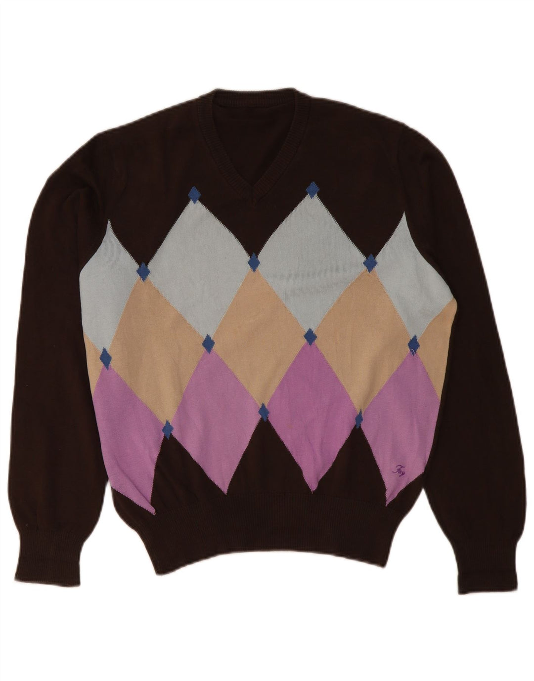 Suéter masculino Fay com decote em V grande marrom argyle/diamante