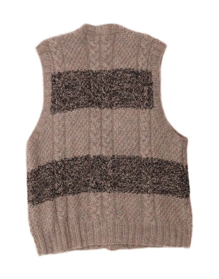 Suéter cardigã masculino vintage sem mangas grande bloco colorido cinza