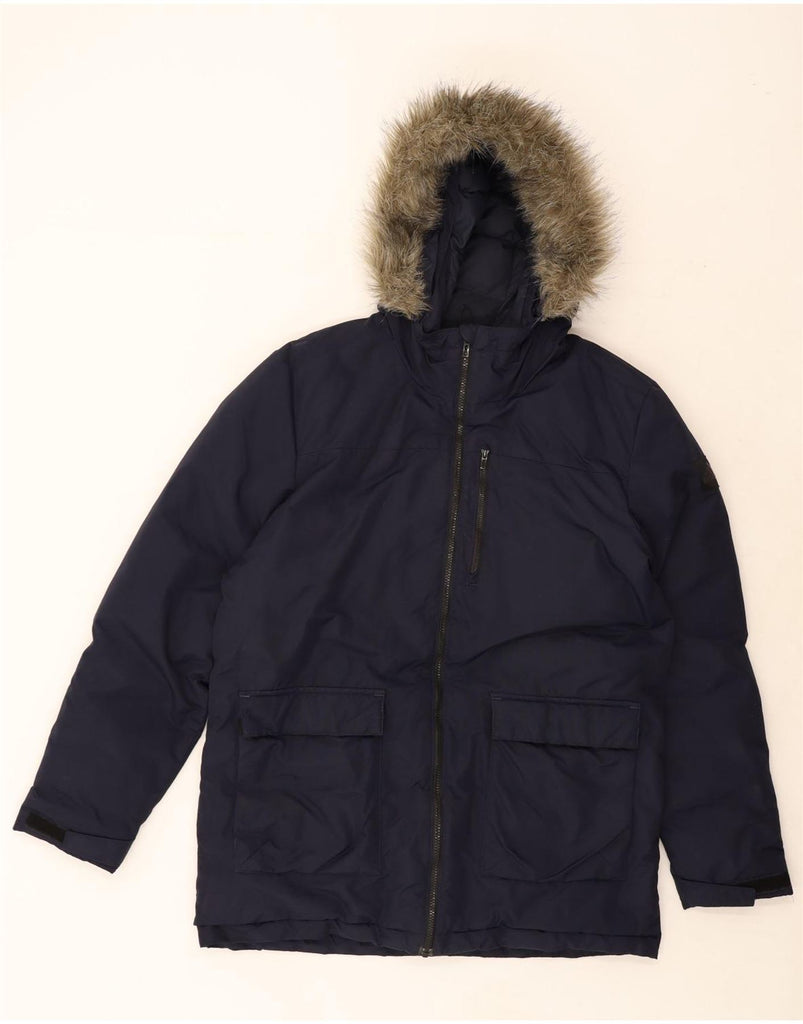 ADIDAS Mens Hooded Windbreaker Jacket UK 40 Large Navy Blue Polyester Vintage Adidas and Second-Hand Adidas from Messina Hembry 
