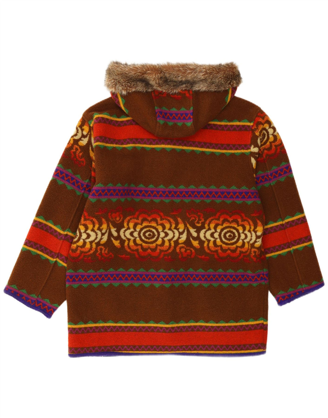 Sobretudo oversized com capuz feminino Benetton IT 44 Medium Brown Fair Isle