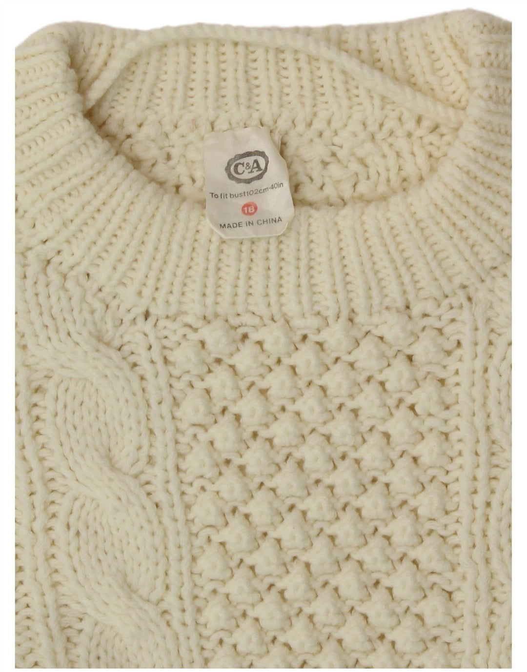 Suéter feminino C&A com gola redonda UK 18 XL branco acrílico