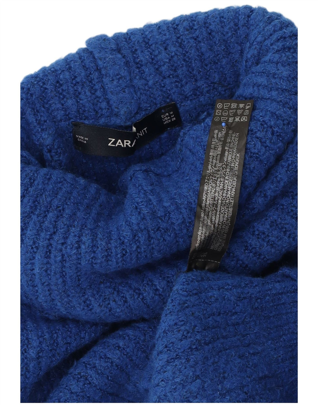 Suéter feminino Zara com gola alta e gola alta Reino Unido 14 acrílico azul médio