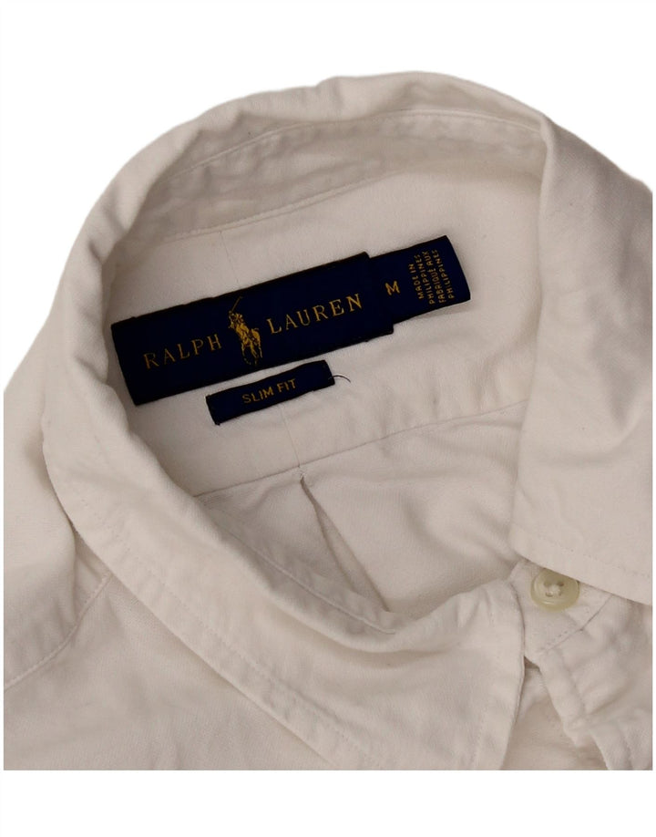 Camisa masculina Slim Fit Ralph Lauren de algodão branco médio