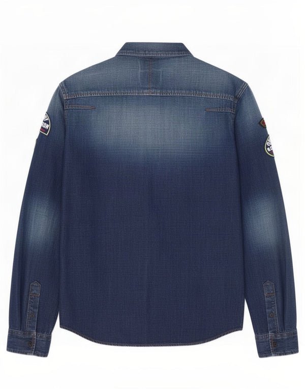 Camisa jeans masculina Superdry pequena azul algodão