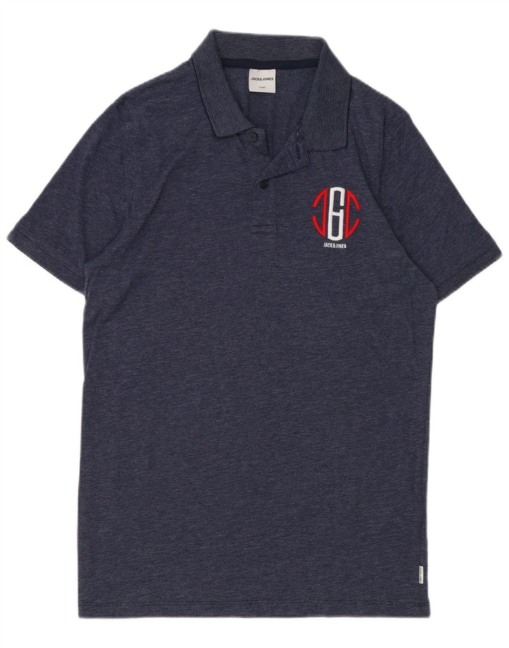 Camisa polo masculina Jack & Jones gráfica média azul marinho algodão manchado