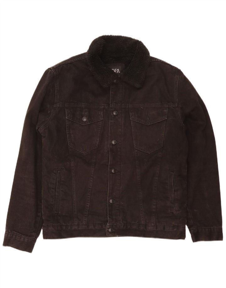 Jaqueta jeans masculina Zara Sherpa UK 42 XL poliéster preto