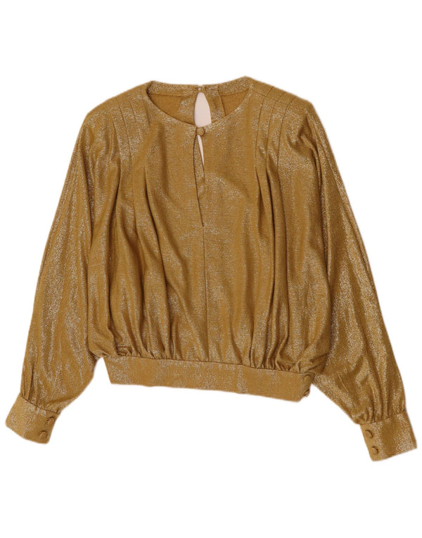 Blusa feminina vintage de manga comprida, top UK 12 médio dourado