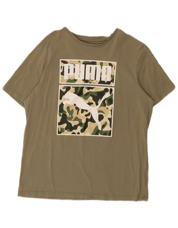 Camiseta masculina PUMA com estampa gráfica grande cáqui