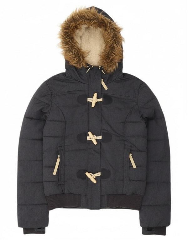 Jaqueta acolchoada com capuz feminina Superdry UK 10 poliéster cinza pequeno