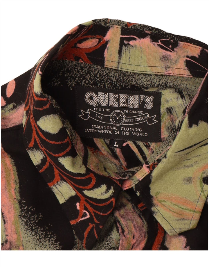 Vintage Masculino Abstrato Padrão Camisa Grande Viscose Floral Multicolorida