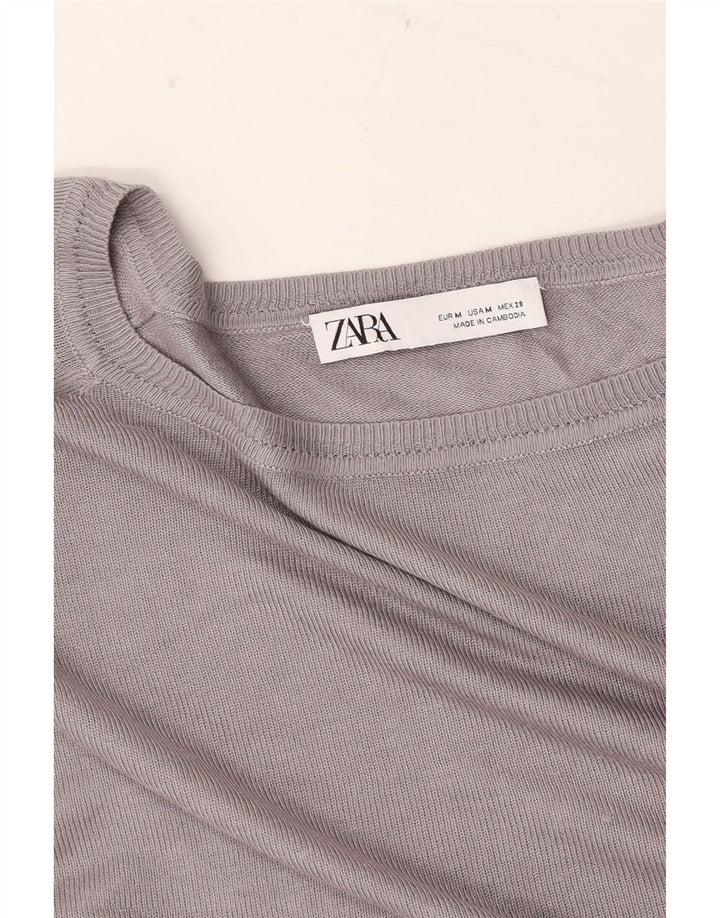 ZARA Suéter feminino superdimensionado com gola canoa Reino Unido 14 cinza médio