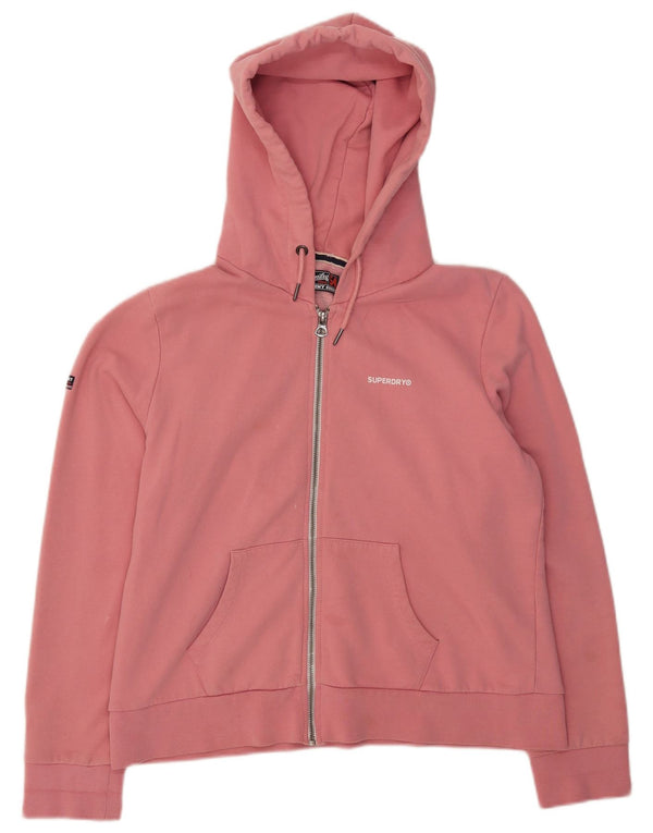 Suéter feminino Superdry com capuz e zíper Reino Unido 16 grande algodão rosa