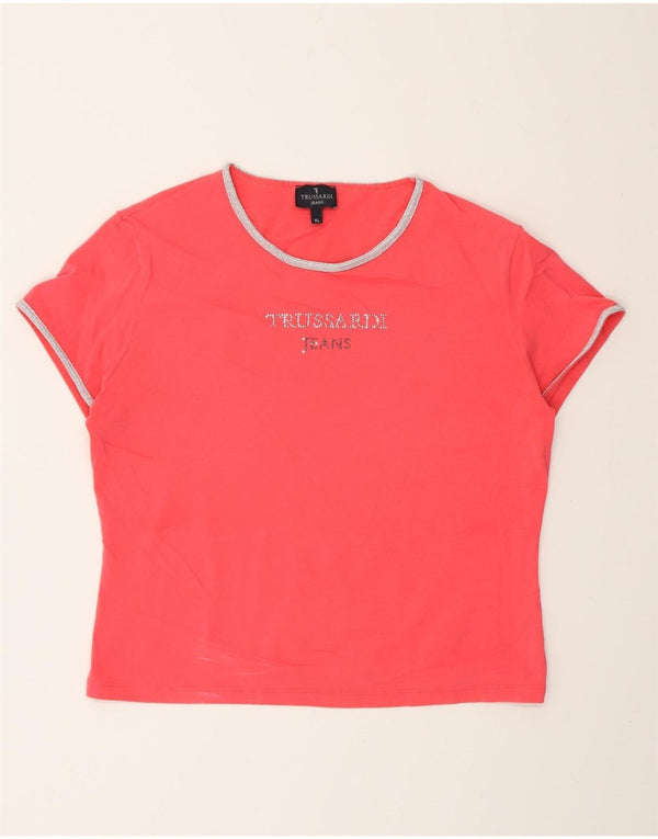 Camiseta feminina Trussardi Crop Graphic UK 18 XL rosa