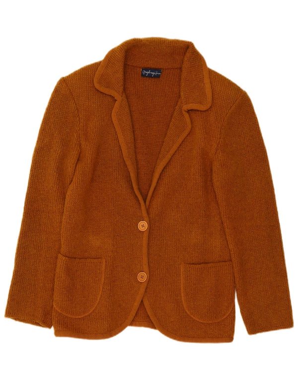 Jaqueta blazer feminina vintage de malha com 2 botões Reino Unido 14 marrom médio