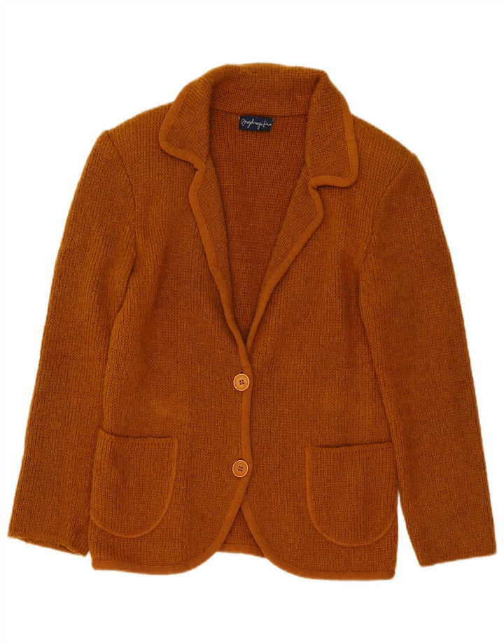 Jaqueta blazer feminina vintage de malha com 2 botões Reino Unido 14 marrom médio