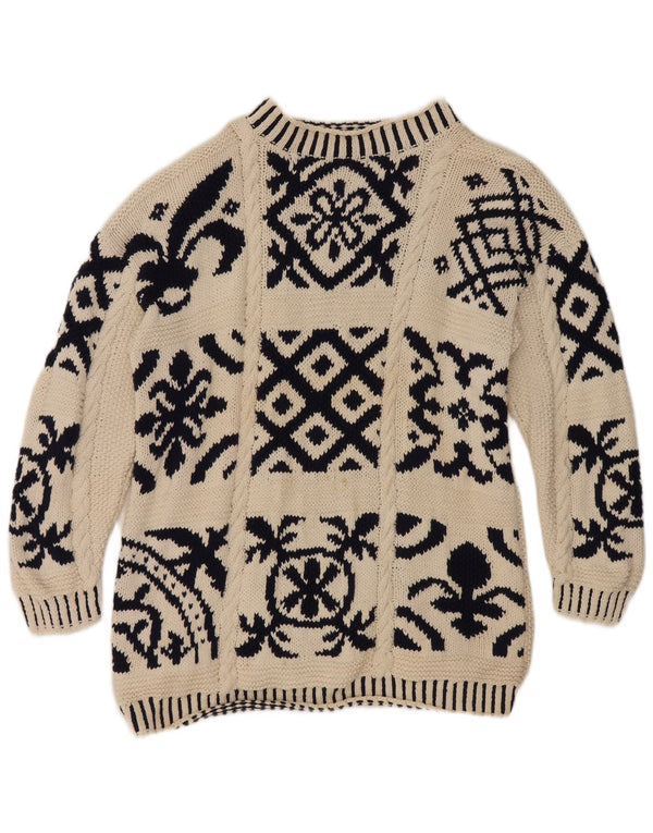 Suéter feminino vintage com gola tartaruga EU 38 médio off white geométrico
