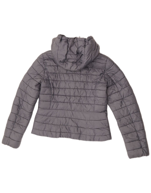 Jaqueta acolchoada com capuz feminina Zara UK 14 grande poliéster cinza