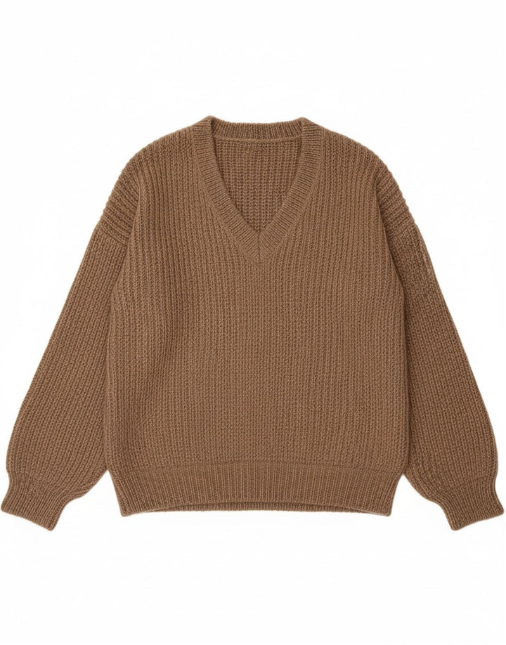 Suéter masculino VINTAGE com decote em V marrom médio
