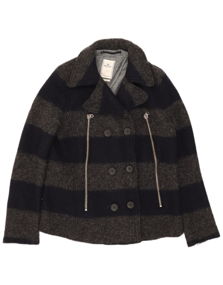 Casaco feminino Replay Pea UK 18 XL lã listrada cinza